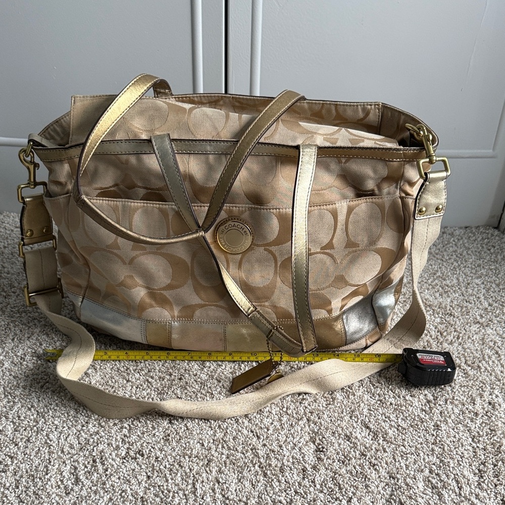 Coach Gold and Tan Signature Tote Bag